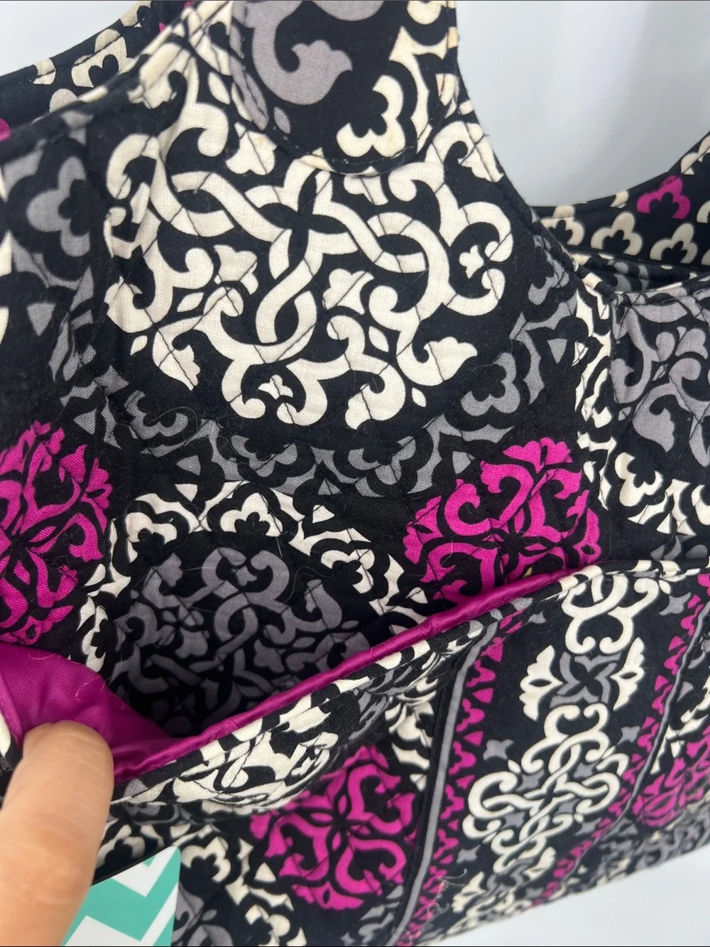 Vera Bradley Black Cream & Magenta Quilted Tote